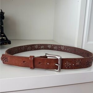 Vintage FOSSIL Leather Floral Brown Cutout Waist Belt Women’s Size XL